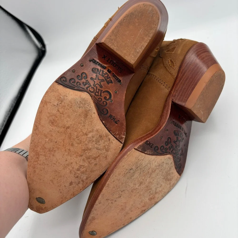 Vtg Circle S Brand Scout X Women Sz 7.5 Brown Suede Western Ankle Boots Cowgirl